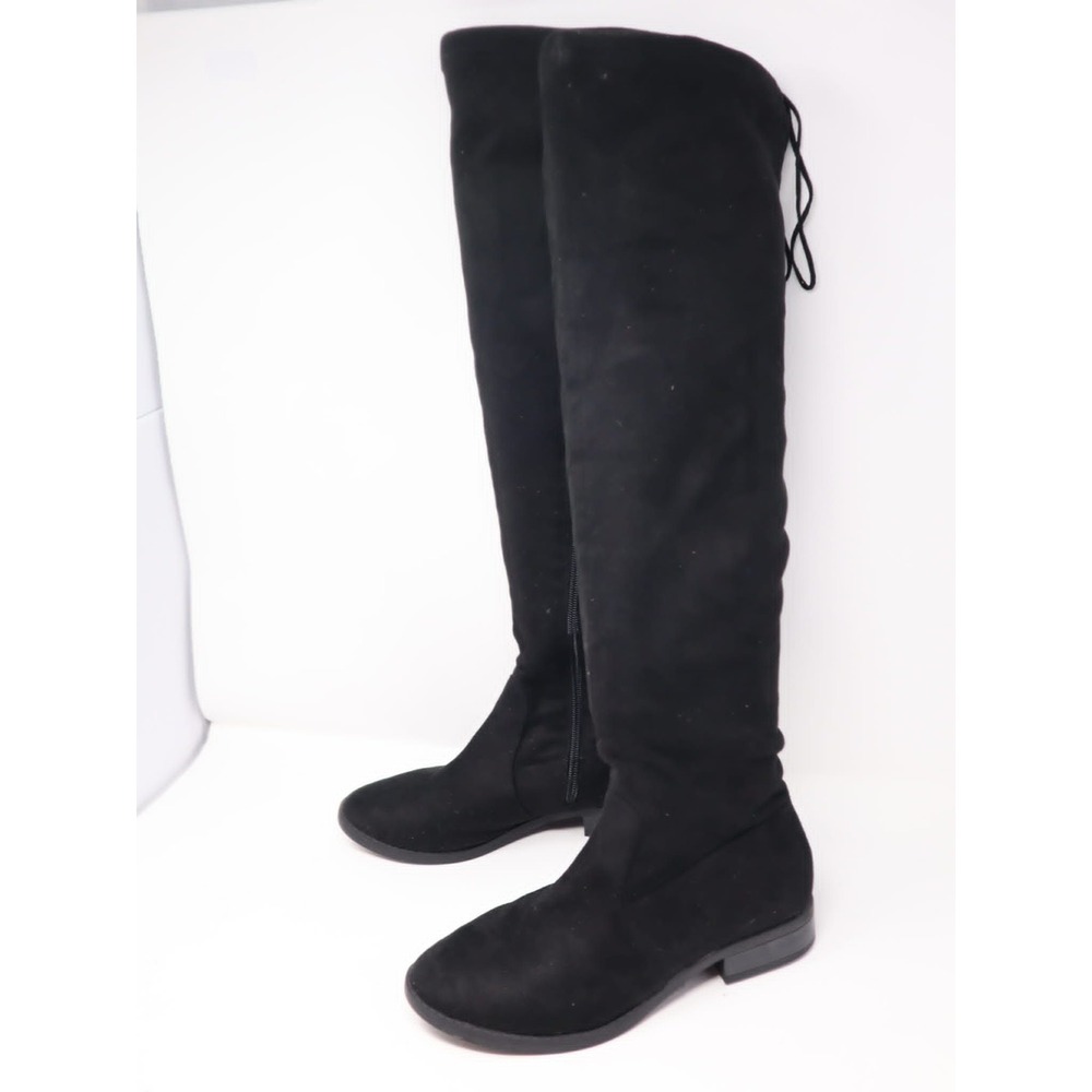 Black Over The Knee Boots 7 Charlotte Russe Womens Faux Suede Tie Back Fall Work